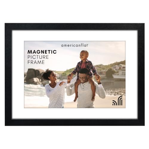 Americanflat 5x7 Magnetic Picture Frame for Refrigerator - Acrylic Panels with Back Magnet - Use as 4x6 Frame with Mat or Display 5x7 Photo Without Mat - Magnetic Frames for Locker Decor - Black