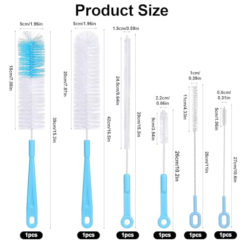 6er-Pack Flaschenbürste,Himmelblau Pfeifenreiniger Flaschenbürste Lang Aufhängbar Reinigungsbürste,Strohhalm Bürste Flaschenreiniger Reinigungsbürsten für Wasserflaschen Gläser Milchflaschen