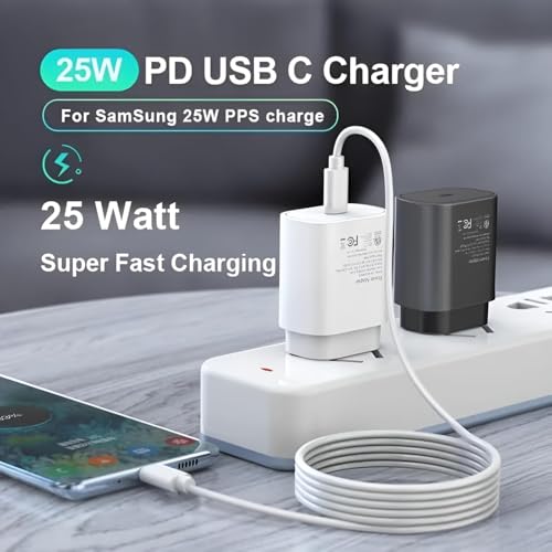 Image of Zybux 25W C-Type Power Charger Adapter for Galaxy A16 /M05 /A05 /A35 /M35 /F05 /M15 /A15 /A14 /M14 /F14 /A34 /F34 /S24 /S24 Ultra /S23 FE /Z Fold 6 /5 /4|Tab, USB-C Devices SuperFast Charge Technology 25 w, White