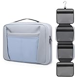 GAOCHY Bolsas de Aseo Colgante para Viajar Hombres Mujeres Bolsas Lavado Neceser Organizador Impermeable Bolsa Cosméticos Maquillaje Plegable Gran Capacidad con 5 Compartimentos, Niebla Azul-M
