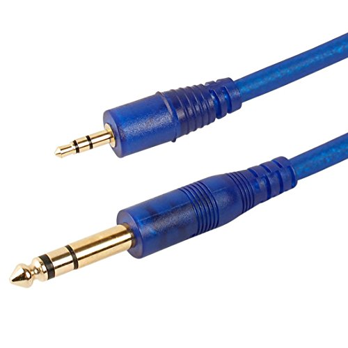 1/8 Male to 1/4 Male Stereo Cable Gold Plated 3.5mm 1/8" Male to 6.35mm 1/4" Male TRS Stereo Audio Cable - Blue 5 Feet
