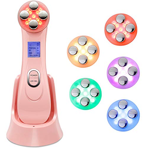 Dispositif de beauté ultrasonique Mesothérapie 5 en 1 Électroopération RF Radio Fréquence Face Lifting La Machine avec 4 LED Photon Soin de la peau pour le corps et le visage Rose Cover