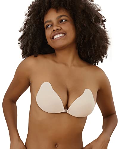 Niidor Adhesive Sticky Bra Pear-Shape Cup Strapless Invisible Reusable Bra With Nipple Covers For Women, Dark Skin, C #TOP5