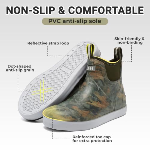 Image of Men's Deck Boots, Deck Shoes Waterproof Rain Boots, Saltwater Fishing Ankle Boots, Non-Slip Rubber Garden Muck Boots for Gardening Boating Camping Sailing Fishing