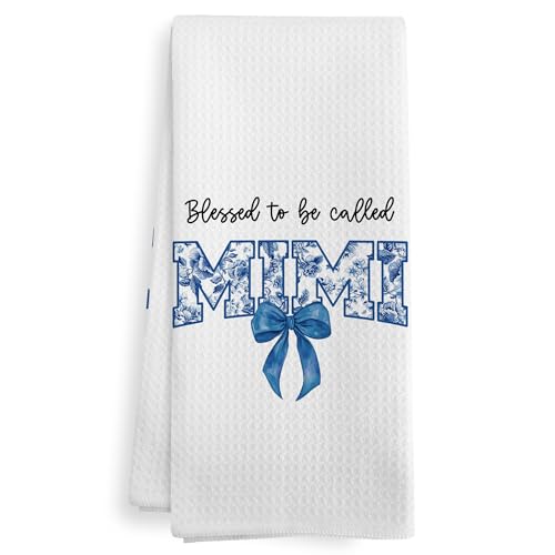 XNXLDYLH Mimi Gifts for Women from Grandkids, Mothers Day Christmas Kitchen Gift for Mimi, Blessed to be Called Grandma Chinoiserie Floral Kitchen Dish Hand Tea Towels for Bathroom, 16x24 Inch