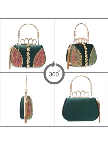 Image of TOOBA Handicraft Pearl Embroidered Clutch Purse For Women with Trendy Design 4-ring Handle & Tassel