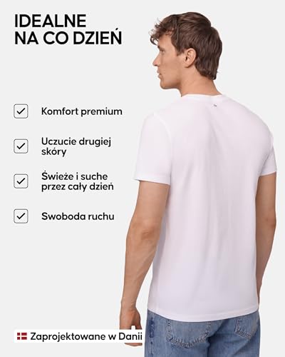 Koszulki męskie DANISH ENDURANCE, T-shirt z Bawełny Organicznej dla Mężczyzn, Wielopak, Krótki Rękaw, Miękka Mieszanka Premium, 2-Pak, Crew Neck - Biały, M