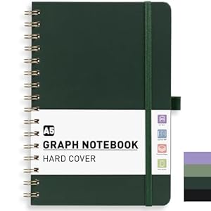 PYNEX Notizbuch A5 Kariert, Hardcover,Notebook, Notizblock Spiralbindung With 140 Blatt 100GSM, Tagebuch für Erwachsene,Schule - Dunkelgrün