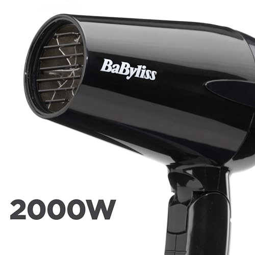 BaByliss Travel Folding Hair Dryer - Lightweight and Powerful 2000W Blow Dryer, Dual Voltage, Worldwide Use, 2 Heat/Speed Settings, Black/Orange, 5334U