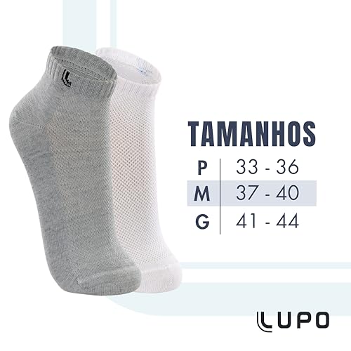Kit 9 Pares Meia Lupo Sport Cano Curto Algodão Adulto | 3 Brancas - 3 Cinzas - 3 Pretas (904) | 41-4