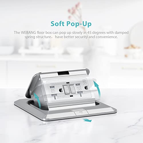 Webang Pop Up Floor Outlet Covers Box With 20 Amp Stainless Steel Gfci Tamper/Weather Resistant Receptacle Outlet, Etl Listed, 2 Pack, Silver #TOP4