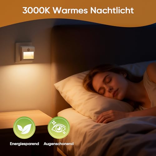 Suright [2 Stück] Nachtlicht Steckdose mit Bewegungsmelder, LED Nachtlichter Warmweißes Licht, 3 Modi (ON/Auto/OFF), Stufenlose Dimmung, für Kinder Schlafzimmer, Flur, Treppenhaus, Küche, Badezimmer