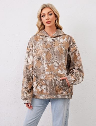Image of Dsewpaur Camo Hoodie For Women Oversized Long Sleeve Drop Shoulder Fleece Hooded Sweatshirt Pullover With Pocket Outfits