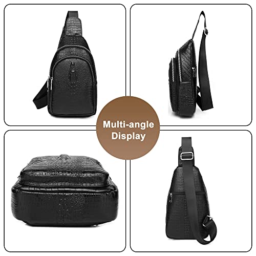 Handmade Genuine Leather Crossbody Sling Bag for Men Waterproof Crocodile Embossing Shoulder Chest Day Pack Backpacks2