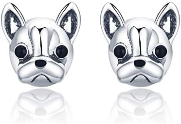 925 Sterling Silver Loyal Partners French Bulldog Dog Animal Small Stud Earrings for Women Oorbellen Jewelry