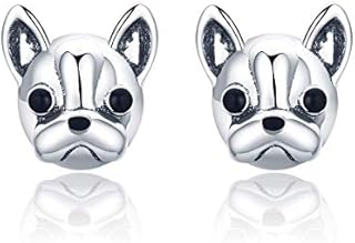 925 Sterling Silver Loyal Partners French Bulldog Dog Animal Small Stud Earrings for Women Oorbellen Jewelry