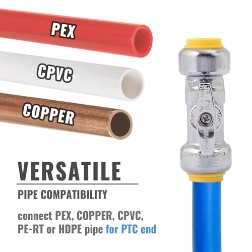 SUNGATOR 1/2 Inch Dual Pushfit Straight Stop Valve, 1/2 Inch Straight Stop Valve, No Lead Chrome Plated Brass Plumbing Fittings Push to Connect PEX, Copper, CPVC, With 1 Disconnect Clip, Pack of 3 - Thumbnail 4