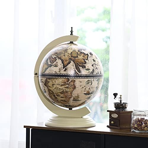 COSTWAY Tabletop Globe Bar Wine Stand, Drink Liquor Italian Beverage Bottle Champagne Holder, Wood Mini Bar Storage Cabinet Container with Stable Base(Beige)