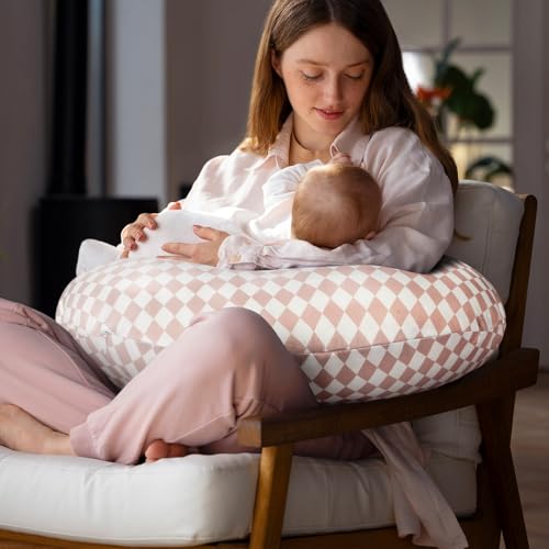 FEBSNOW 2 Pack Baby Nursing Pillow Cover, Stretchy Soft Cotton Nursing Cover for Breastfeeding Pillow Removable Comfortable Baby Feeding Slipcovers for Boy Girl, Checkerboard - Thumbnail 5