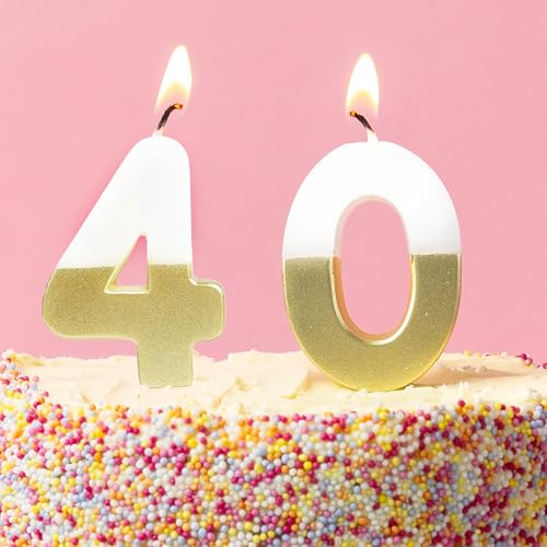 Talking Tables 40th Birthday Candles Cake Toppers – Gold Number Cake Candles Decorations for 40th Birthday Parties Anniversaries Milestones – Premium Quality – Recycled Packaging – 5.5 cm Height