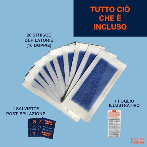 No Hair Crew Strisce Depilatorie Corpo Alta Prestazione - Per Uomo, 20 Strisce + 4 Salviette Post-Epilaziona Lenitive - 5