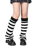 Witwot Leg Warmers Y2k Women Girl Flared Leg Sleeve Harajuku Striped Black-White