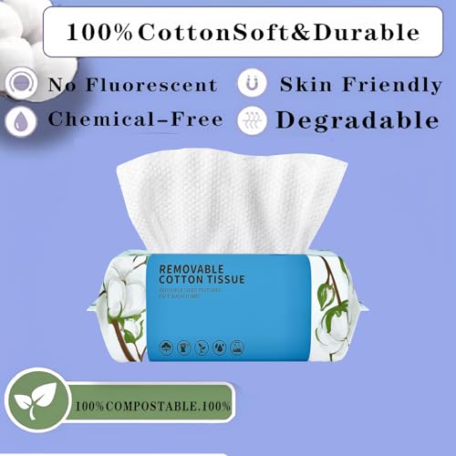 KeeiZoes Disposable Face Towel 100 Count, Soft Cotton Clean Skin Face Towels, Dry Wipes Cotton Facial Towels Wash Cloths Tissue Thickened, Disposable Face Towelettes for Cleansing, Makeup Remover and Skincare