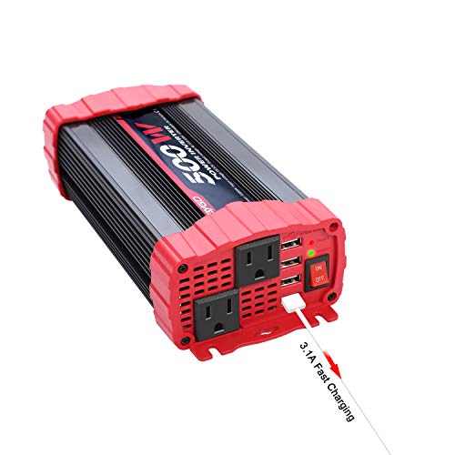 BYGD 500W Car Power Inverter DC 12V to 110V AC Converter Dual Outlets with 3.1A 4 USB Ports Car Charger Adapter