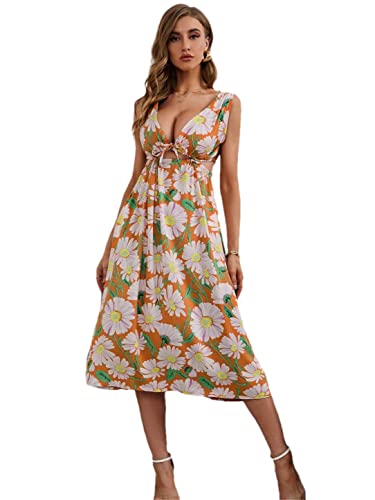 Robe longue bohème fleurie col en V légère et fluide L