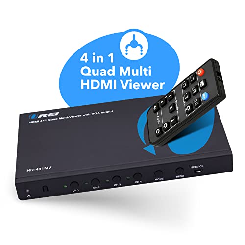 OREI Switcher HDMI 4 em 1 com multivisor de tela quádrupla – suporta áudio 1080p, DTS/Dolby Audio, c