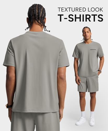 BRXL BrxlMen Men's Short Sleeve Casual Shirts with Pocket Textured Look Moisture Wicking Running T-Shirts Grey M — view 6