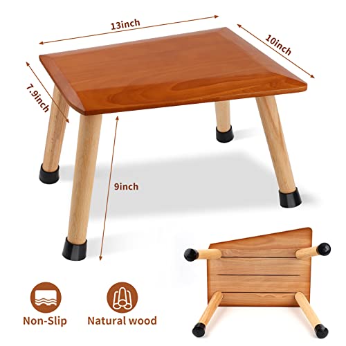 2 Packs Wooden Step Stool For Kids Adults, Portable Bedroom Kitchen Bathroom Step Stools, Non-Slip Sturdy Plant Stand Fishing Stool, Holds Up To 380Lbs (Cherry) #TOP1