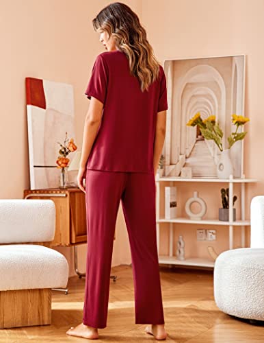 Image of Avidlove Women Pajamas Set Notch Collar Soft Sleepwear Pjs Short Sleeve Button Down Nightwear with Long Pants