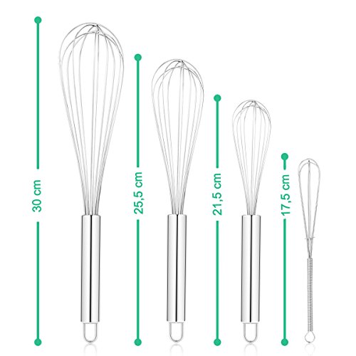 Foto von SveBake 4 Schneebesen Set - Edelstahl Küchen Schneebesen Ballonschneebesen Küchenutensilien Zum Mischen von Rühren, 17,5cm + 21,5cm + 25,5cm + 30cm