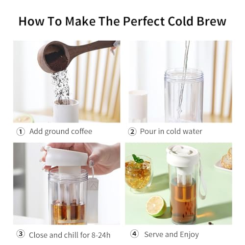 watchget Máquina de café Cold Brew Copo de viagem com alça de silicone macio, infusor portátil de ca