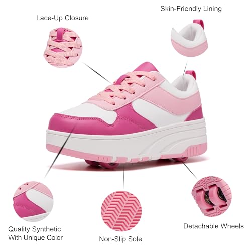 Roller Skate Shoes for Women Girls Detachable Wheeled 4-Wheels Fashion Sneakers Suitable for Beginners4