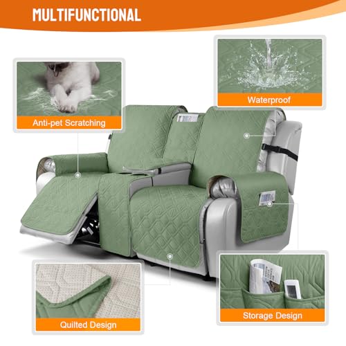 Image of VANSOFY Loveseat Recliner Cover with Console 100% Waterproof Sofa Slipcovers Non-Slip Reclining Couch Cover Split Sofa Covers Furniture Protector for Pets, Dogs(Bean Green)