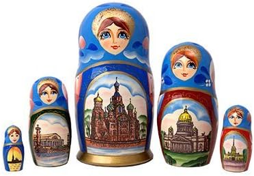 Golden Cockerel White Nights Russian Nesting Doll 5pc./6"