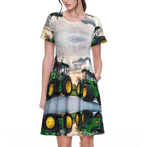 GXUNGT Piezas de repuesto para maquinaria agrícola, vestido elegante de manga corta para mujer, con bolsillos, perfecto para fiestas y ropa de oficina, Negro, XXL