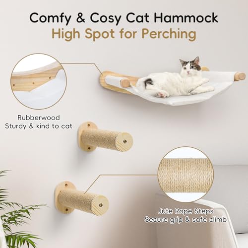 image for CYDDUP Cat Wall Hammock, Cat Climbing Shelves with 2 Steps, Wall Mount