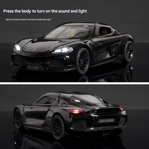 Image of FEXXA 1:32 Scale Koenigsegg Gemera Die-Cast Metal Car with Sport car Openable Doors Light and Sound,Pull Back Function Indoor Outdoor Toy for Kids (Black)