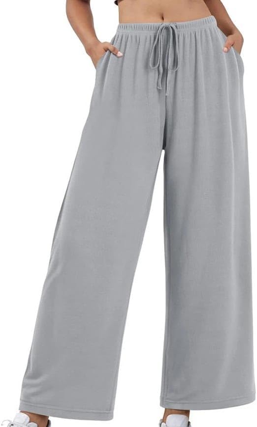 Women's Summer High Waist Solid Cropped Pants Loose Pocket Sweatpants