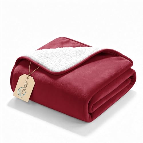 gogobunny Waterproof Bed Blanket, Reversible Sherpa Fleece Throw Blanket for Dog Puppy Cat, Furniture Cover Protects Bed Couch Sofa from Liquid Pee and Pet Fur (Romantic Red, 25x35 inches)