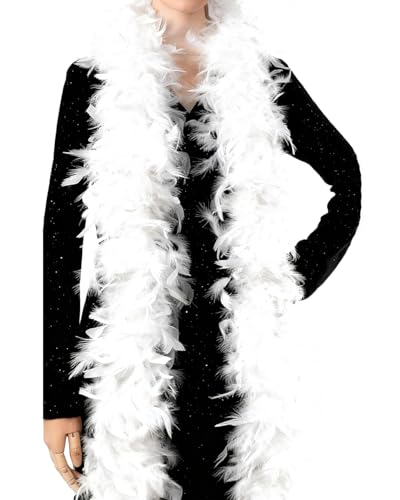 HUVZOR Weiße Federboa, 2m Länge, 60g Gewicht (weiß) | Perfekt für Partys, Hochzeiten & Karneval, vielseitige Dekoration für Zuhause, Konzerte &...