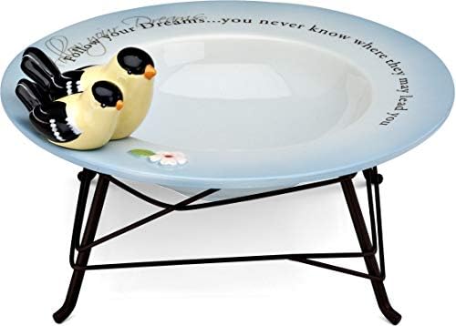 Pavilion Gift Company - Peace, Love and Birds by Pavilion Follow Your Dreams Sentiment 9-Inch Ceramic Bowl with Magnet Bird and Metal Stand image 5
