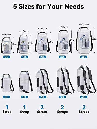 Image of HEETA Dry Bag Waterproof for Women Men, 5L /10L /20L /30L /40L Roll Top Lightweight Dry Storage Bag Backpack with Phone Case for Travel Swimming Boating Kayaking Paddle Board Camping Beach Accessories
