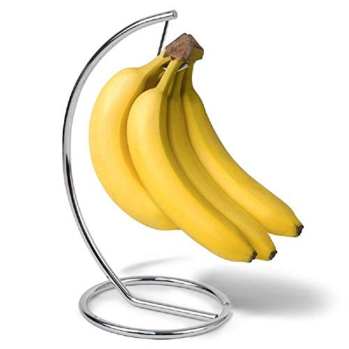 Banana Tree Holder, Stainless Steel Banana Tree Stand Grape Hanger Rack Fruit Displaying Storage Hook Kitchen Organizer Living Room Desktop Ornament (Silvery)