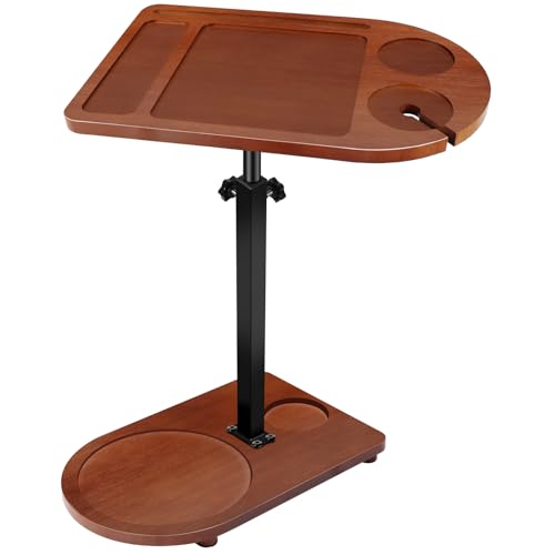 Axcoix C Shaped End Table, 360° Rotating TV Tray Dinner Table with Adjustable Height 19-30 inch, Side Tables Living Room for Couch Bed Chair, Small Couch Arm Tray Tables That Slide Under (Walnut)