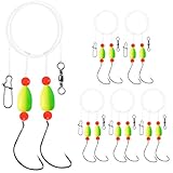 Alwonder 5-Pack Pompano Rigs Surf Fishing Rigs with Snell Floats Saltwater Live Bait Rig, Swivels Duo Lock Snaps Circle Wide Gap Kahle Hooks Rig for Beach Surf Casting Pier Jetty Fishing Green&Yellow