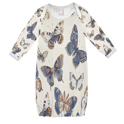 senya Nightdress Sleeper Gown Long Sleeve Nightgown Pajamas Blue White Butterflys for 3-12 Months